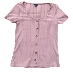 💛 Magazine Pink Ribbed Button-Front Top | Size S
